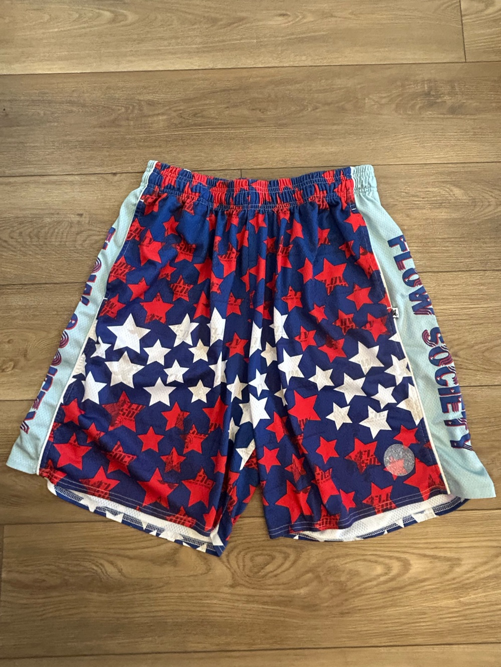 Flow Society Lacrosse Shorts Youth XL Men’s XS USA Stars Red White Blue Athletic